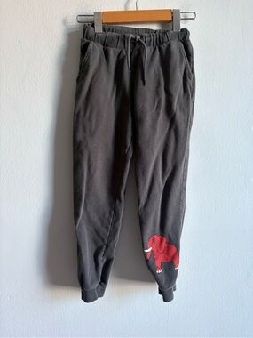 Mini Rodini Sz 7-9 Kids Dark Grey Red Elephant Jogger Pants
